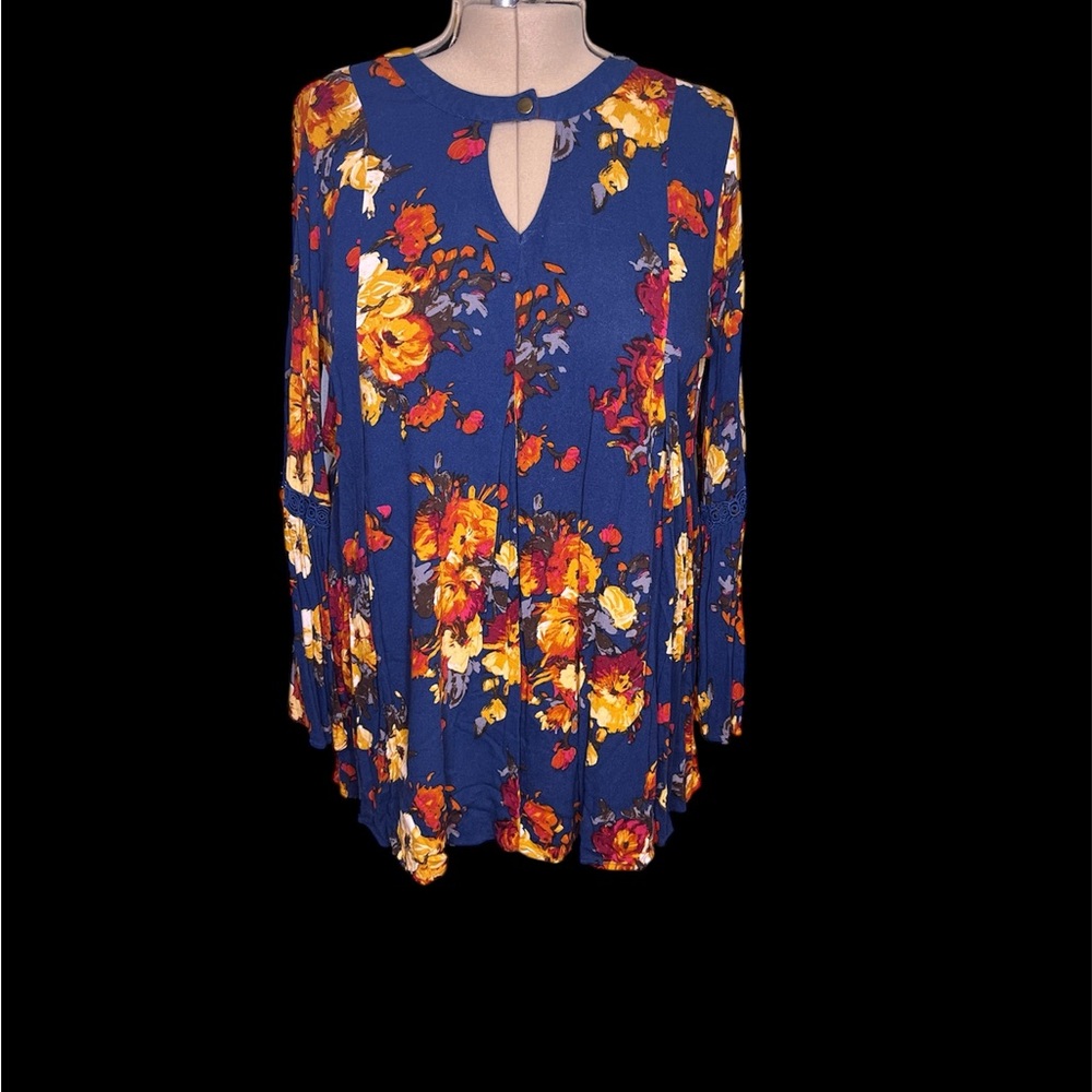 Perch Blue Floral Print Long Sleeve Dress